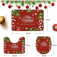 NIERBO Juego de 3 Fundas para Asiento de Inodoro y Alfombra de Navidad, Feliz Navidad, Feliz Ano Nuevo, Decoracion Navidena, Decoracion de, Decoracion del Hogar 50x80cm (Rojo-GK-12) - Rojo-TC-4 - Ver 3