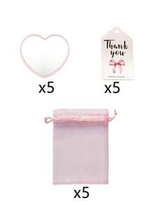 3pcs/15pcs/30pcs/45pcs/60pcs Pink Heart Shaped Makeup Mirror Gift Set, Includes 1/5/10/15/20 Makeup Mirrors, 1/5/10/15/20 Thank You Cards, And 1/5/10/15/20 Organza Bags. Suitable As Wedding Gifts, Birthday Party Gifts, Bridal Shower Gifts, Valentine's Day Gifts, And Party Favors. - Multicolor - View 10
