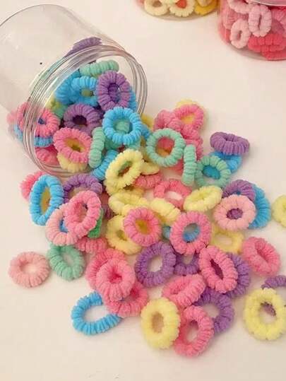 100个可爱儿童发圈，橡皮筋头饰，婴儿发圈，糖果色小橡皮筋毛巾环头饰