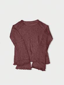 Yuwenier Sexy Hollow Out Sheer Sequin Embellished Crochet Cover-Up Batwing Long Sleeve Loose Fit Tops Rave Party - Burgundy - View 6