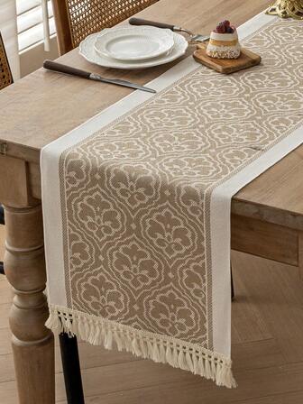 1 buc. Șervețel de masă impermeabil cu franjuri, potrivit pentru decorul casei, nunți, restaurant, sufragerie