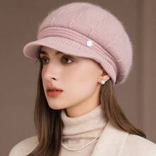 New Fashion Winter Hat For Women With Brim, Dandy Fur-Lined Plush Hats For Women, Casual Rabbit Fur Blend Knitted Hat - Khaki - View 14