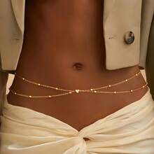 1pc Layered Heart-Shaped Bead Waist Chain For Women, An Essential Lightweight Jewelry Accessory For Beach Vacations And Casual Outfits.Fashionable Accessory - 金色 - 查看 6