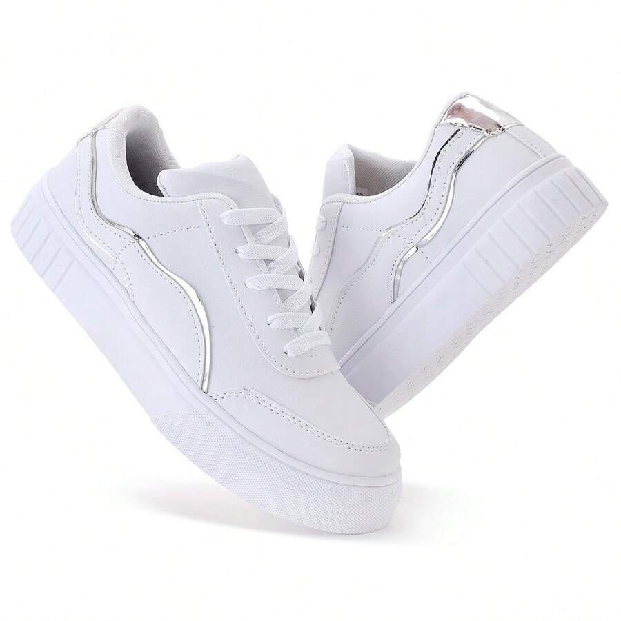 Women's Casual White Sneakers For New Year's Eve. New Release Women's Sneakers For Sports, Gym, Running, Walking, And The New Year. - 銀色 - 查看 1