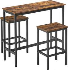 Dining Table Set, Bar Table And Stools, Breakfast Bar Table With Bar Stools, 2, Industrial Steel Frame, Rustic Brown And Black - Brown - View 11