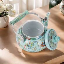 2.6 Quart Floral Enamel Tea Kettle, Vintage Enameled Teapot Stovetop, Enamel On Steel Coffee Tea Pot With Ceramic Handle, Colorful Hot Kettle Home Kitchen Decor, No Whistling - 綠色 - 查看 7