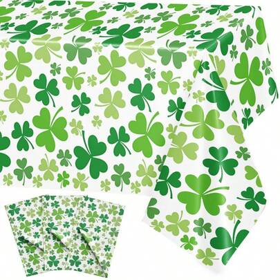 1/3pcs St. Patrick's Day Disposable Tablecloth With Green Clover Pattern, Rectangular Plastic Tablecloth For Irish Holiday, Picnic, Dining Table Decor, 54 X 108 Inches