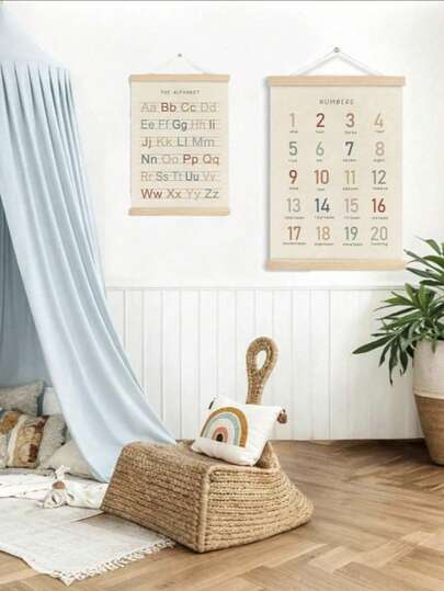 2 st. affischramar med bokstäver och siffror, 20*30 cm och 30*40 cm i flera storlekar, väggdekor för barnrum, ABC-banderoll med träram, väggbonad med bokstavsbanderoll för lekrum, dagis (slumpmässig)