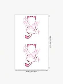 1张情人节临时纹身贴纸，Y2K风格粉色天使小猫动物图案，防水防汗，可水洗，不反光，手臂和肩膀仿真纹身，适合时尚人士，可持续3-5天。 - 彩色 - 查看 2