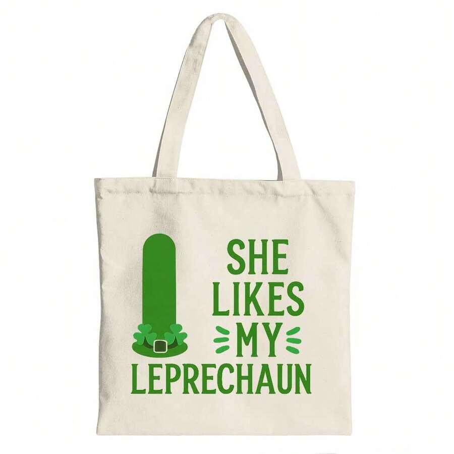 St. Patrick's Day Couples' Quotes  Leprechaun And Shamrocks (1)Canvas Tote Shoulder Bag - Apricot - View 1