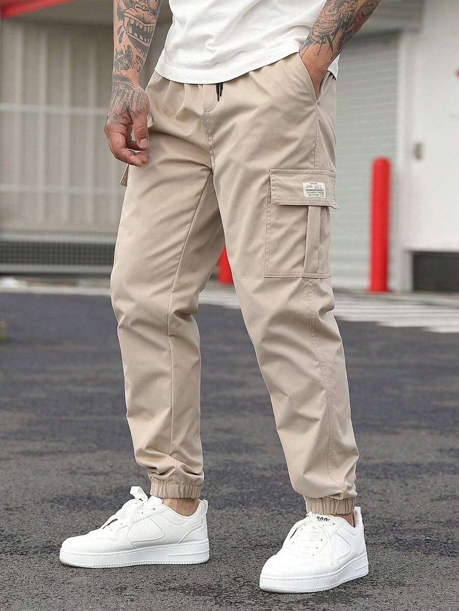 Spring/Autumn New Multi-Pocket Loose Casual Cargo Pants For Men, Runs Small, Order 1 Size Up, For Fall - Khaki - View 1