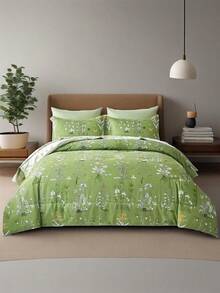 3 Pieces Floral Comforter Set Double Queen King Size,Bed In A Bag Green Bedding Sets Botanical Microfiber Comforter Soft Lightweight Bed Set With Pillowcases,Halloween Bed Room Decro,Christmas Gifts,All Season - 綠色 - 查看 2