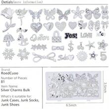 81Pcs Big Junk Charms Bulk, Bling Flat Back Charm Junk Socks, Silver And Pearl Charms Junk Phone Case, Hearts, Bows, Stars, Bunnies, And More Cute Accessories Decorating And Personalizing - Initial - View 2