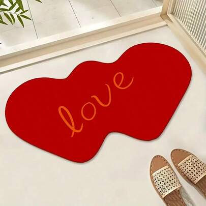 1pc Red Double Heart Letter LOVE Valentine's Day Decorative Carpet, Decorative Carpet, Bedroom Decor, Small Rug, Carpet, Home Decor, Living Room Carpet, Living Room Small Rug, Bedroom Carpet, Living Room Home Decor, Outdoor Carpet, Washable Carpet