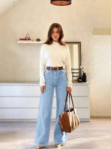 New Women's Light Blue Non-Stretch Denim Jeans - Autumn/Winter Style - Baby Blue - View 2