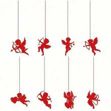 8pcs/Set Valentine's Day Decorative Paper Hanging Ornaments, Wedding Ceremony & Room Atmosphere Props Cupid Hanging Tags - Red - View 8