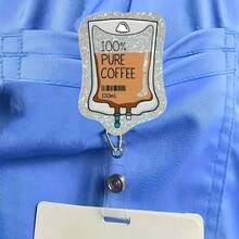 2D Flat Humorous "100% Pure Coffee" Acrylic Retractable Badge Holder - Suitable For Nurses, Workers, Doctors, LPN Caregivers| Funny And Durable ID Badge Design| A Great Gift Choice - A - View 6
