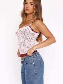 Women's Lace-Panel Strapless Tank Top Designer-Inspired High-Fashion Women's Wear Perfect For Dates, Parties, And Everyday Styling - Hồng - Xem 4