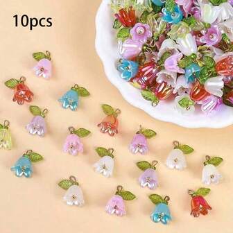 10pcs Diy Jewelry, Multi-Color, Multi-Color, Pearl Lily Of The Valley, Three-Dimensional Bracelet, Key Chain, Necklace, Earrings, Accessories
