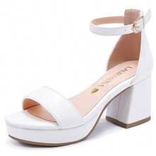 High Heels For Kids Sandals Big Girls Dress Shoes Flower Girl Shoes For Wedding Party Pageant Round Open Toe Ankle Strap Dress Sandals Platform Heels Chunky Pumps For Little Big Kids - 白色 - 查看 2