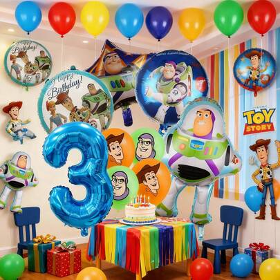 Colección de globos con temática de Buzz que presenta números cósmicos - Combinaciones de decoración con temática espacial para crear una visual de cumpleaños galáctica