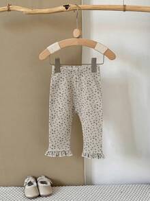 Baby Girls' Ditsy Floral Thermal Lined Pants With Ruffle Hem, Apricot, Winter - Apricot - View 7
