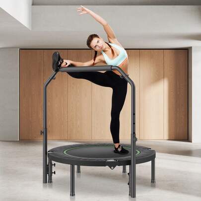 Foldable Mini Trampoline, 40 Inch Fitness Rebounder, Max Load 330lbs Exercise Trampoline, Stable & Quiet Trampoline With 4 Level Height Adjustable Foam Handle, For Adults Indoor/Garden Workout
