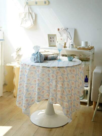 1 pieza Mantel decorativo con lazo azul y flores estilo francés, adecuado para decoración del hogar, Día de San Valentín, etc.