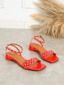 女士时尚波西米亚风多带镂空头平底凉鞋，金属搭扣，舒适百搭防滑罗马凉鞋 - 紅色 - 查看 6