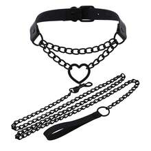 Adjustable Goth Style Exaggerated Leash Collar Necklace Accessory Set - Black - View 9