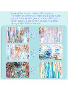 1/2pcs Neon Transparent Fringe Curtains, Aluminum Foil Background Metal Wire Curtains, Fringe Curtains Party Decorations,Backdrop Curtains For Parties,Photo Booth Wedding Graduations Birthday Mermaid Frozen Sea Party Supplies (Iridescent) - Multicolor - View 6