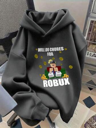 1 pieza Sudadera informal con estampado para niño preadolescente, forrada térmica, manga larga, otoño/invierno