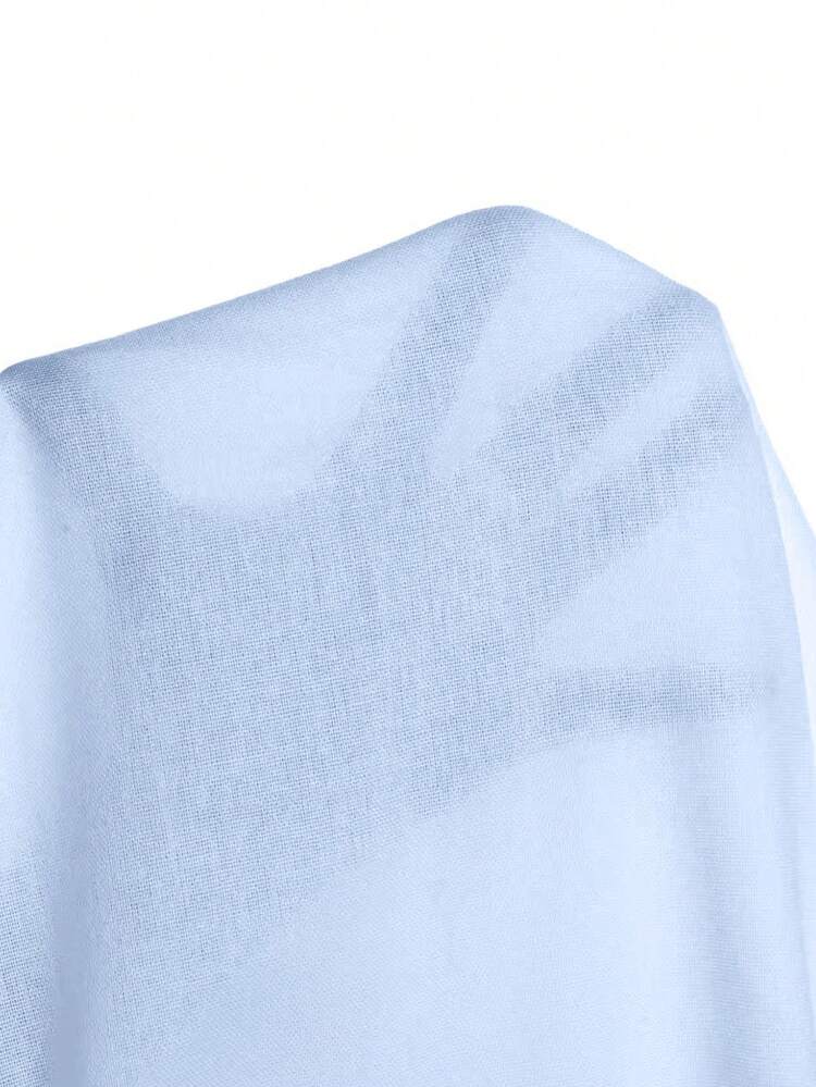 Calça Feminina Casual Confortável Versátil de Linho Larga e Fluida, Primavera - Azul - Visão 5