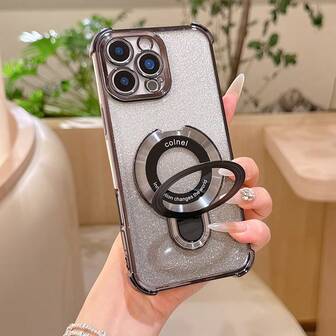 Funda de teléfono resistente a caídas y anti-caídas compatible con iPhone 17, transparente y elegante, con carcasa de metal chapado y soporte magnético, compatible con iPhone 17/6/7/8/X/XS/XR/11/12/13/14/15/16/16e, Galaxy S22/23/24/25/S24 FE/S25 EDGE, A04/05/06/A07/A14/A15/A16/A17/A24/A25/A34, Redmi Note 9/10/11/12/13, Redmi 9/10/12/13C 14C, OPPO, MOTO, Honor X, HW, RENO Realme C53 C55 C61 C63 C75