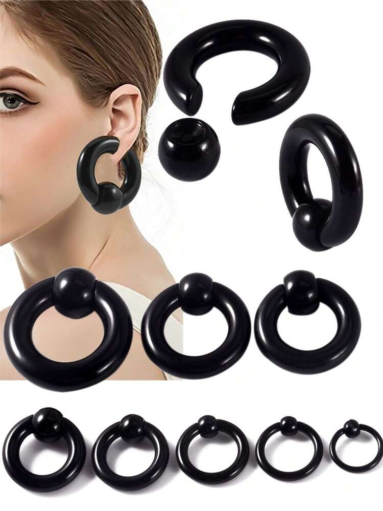 1個 ブラックアクリル BCR 様々なサイズ ジャイアントキャプティブビーズリング イヤートンネル プラグ エクスパンダー ゲージ ノーズセプタム イヤーヘリックス スタッド ピアス ユニセックス デイリーライフに適しています - BCRクリップオンイヤリング1個 - 見る 1