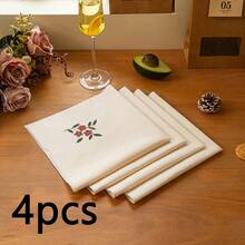 1pc/4pcs Solid Color Embroidered Floral Napkins, Suitable For Dining Table Decor, Photography, Celebrations - Multicolor - View 16