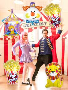5pcs Carnival Balloon Set, Includes Lion, Clown Head, Popcorn And Lion Circus Stage Shaped Foil Balloons, Suitable For Birthday Party Decor, Movie Party Decor, Carnival Theme Decor, Carnival, Circus Performance Background Decor - Nhiều màu - Xem 3