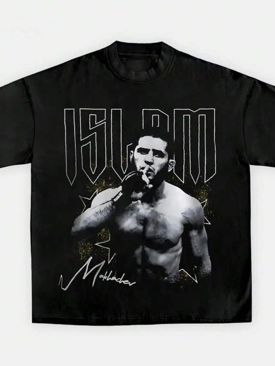 Islam Makhachev High Quality Tee, Boxing T-Shirt, Shirt, Fighter Tee, Graphic Boxing Champ T-Shirt - Black - View 1