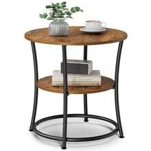 Side Table, End Table With 2 Shelves, Small Round Table For Living Room, Bedroom, Easy Assembly, Steel Frame, Industrial, Rustic Brown And Ink Black - Brown - View 6