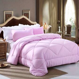 1pc Thick Comforter For Autumn/Winter, Luxury Quilted Oversized Comforter, Fluffy Pink Comforter, Extra Soft Bedding Comforter, All Season Luxury Hotel Bedding Comforter With Corner Tags