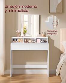 VASAGLE Dressing Table, Makeup Table With 2 Drawers And 3 Compartments, Large Mirror, Easy Assembly, Modern Style, White RDT113W01 - White - View 9