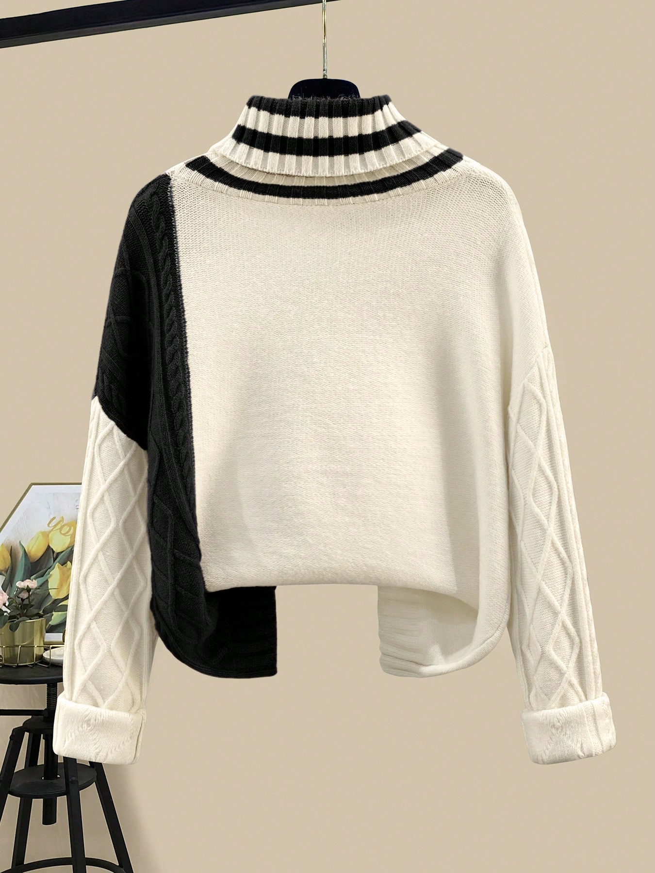 طقم بلوزة وتنورة فضفاضة عصرية للنساء، بياقة عالية...