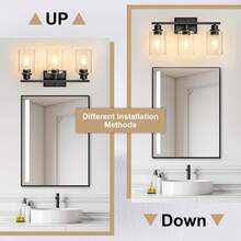 1PC 3-Light Vanity Light Fixtures,Bathroom Wall Lamp, Black Finish Modern Vanity Lamp, Modern Wall Light With Clear Glass Shade And E26 Bulb Base, Wall Lamp Wall Mounted Light For Mirror, Bedroom, Hallway (Bulbs Not Included) - 黑色 - 查看 3