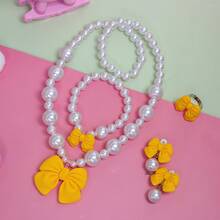 8 件/套儿童蝴蝶结发夹、发带、珍珠项链、手链、耳环、戒指发饰套装，适合女孩