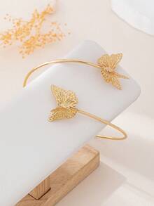 女性镂空蝴蝶气质开口臂环（无礼盒） - 金黃色 - 查看 3