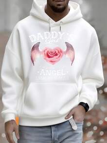 Daddy's Girl I Used To Be His Angel Now He's Mine Men's Hoodie With Rose Wing Print, Versatile Autumn And Winter Casual Top, Suitable For Leisure And Sportswear, Fashion Gift, Best Choice For Holiday Gifts. - 白色 - 查看 6