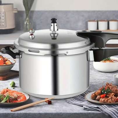 exprés de aluminio de 9 litros, 26 pulgadas, con 8 sistemas de diseño de principales, incluyendo una canasta de vapor, cuchara y destornillador, compatible con estufa de gas y placa de inducción, una buena ayuda para cocinar.