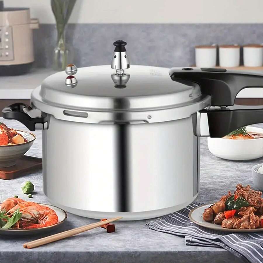 exprés de aluminio de 9 litros, 26 pulgadas, con 8 sistemas de diseño de principales, incluyendo una canasta de vapor, cuchara y destornillador, compatible con estufa de gas y placa de inducción, una buena ayuda para cocinar. - Gris Claro - Ver 1