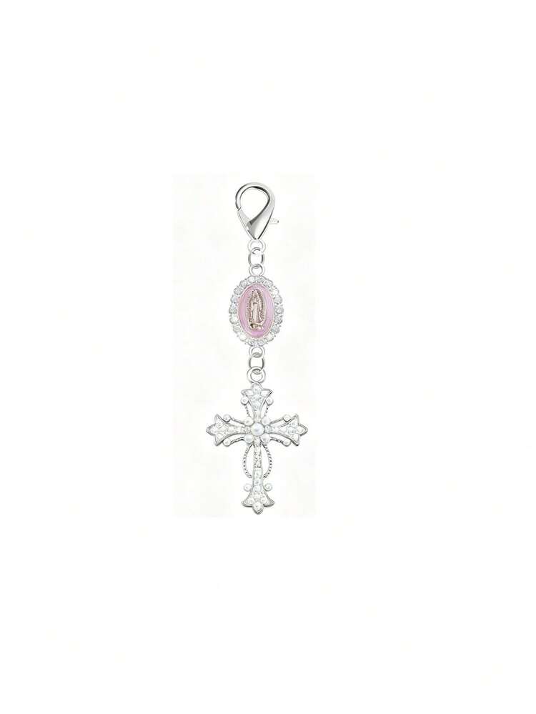 Christian Cross Keychain With Religious Love And Rhinestone Cross, Decorated With Virgin Mary Pendant, Pearls And Diamond Charm - Cross Keychain, Packaging Decor, Cross Pendant, Decorative Wallet Backpack Accessories, Earphone Case Accessories, Luggage And Car Keyring Decor - Single Accessory With Pearls, Diamonds And Romantic Elements, Suitable As Decorative Pendant Gift For Jesus Believers, Mother's Day, Teacher's Day, Valentine's Day - Multicolor - View 10
