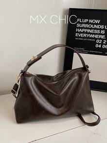 1个女士新款新月形手提包，时尚简约麂皮托特包，适合约会、送礼、通勤、秋冬季购物 - 咖啡 - 查看 1